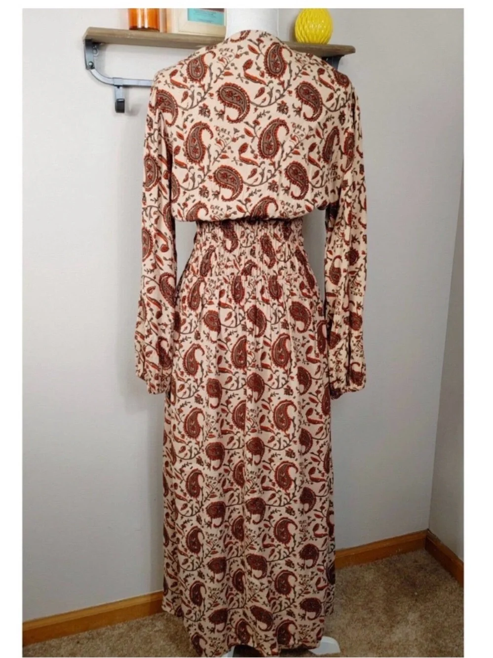 Anthropologie Brown Paisley V-Neck Midi Dress